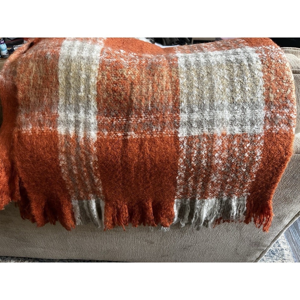 Rachel Ashwell Throw Blanket Woven Acrylic Fringe Orange Soft The Prairie